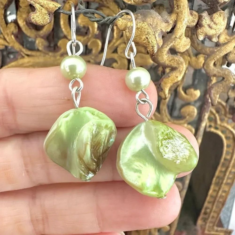 Green abalone drop earrings